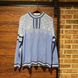 Hanna Andersson Sweater Mens S  Light Blue Fair Isle 1/4 Zip Nordic Pullover(53)